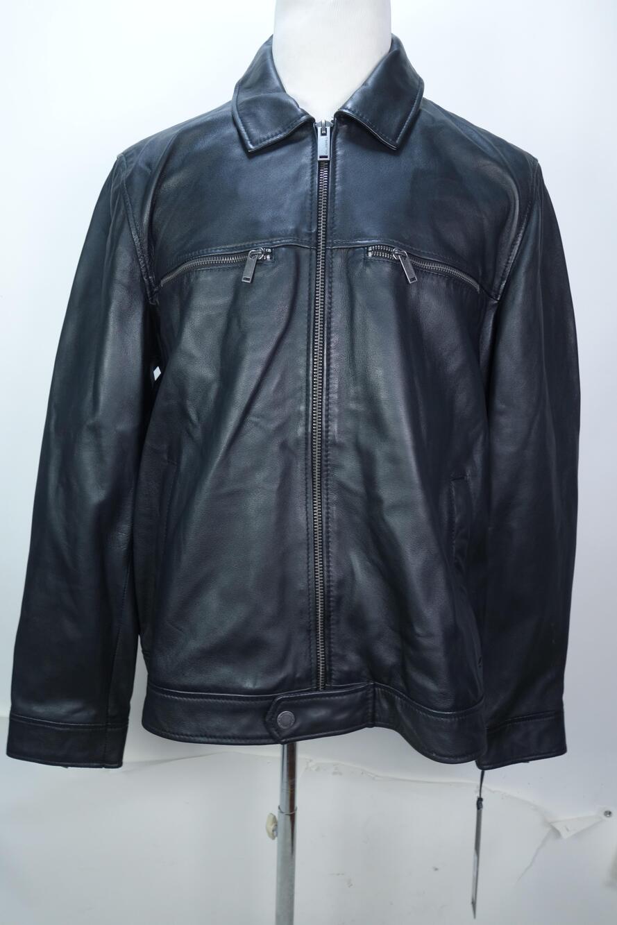 Karl Lagerfeld Jacket Mens XL Black Leather Motorcycle Full Zip Biker LO5L0246